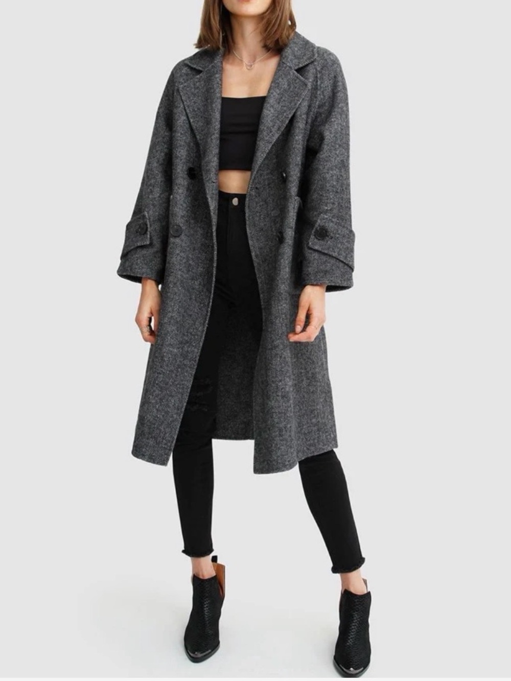 Belle & Bloom Rumour Has It Oversized Wool Blend Coat - Charcoal NEW WITH TAGS